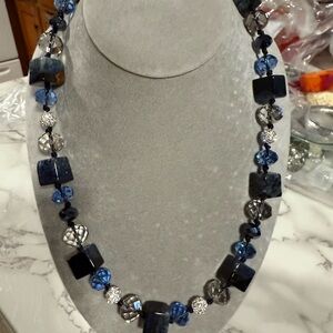 Elegant Labradoite Blue and Black Beaded Necklace Hand made